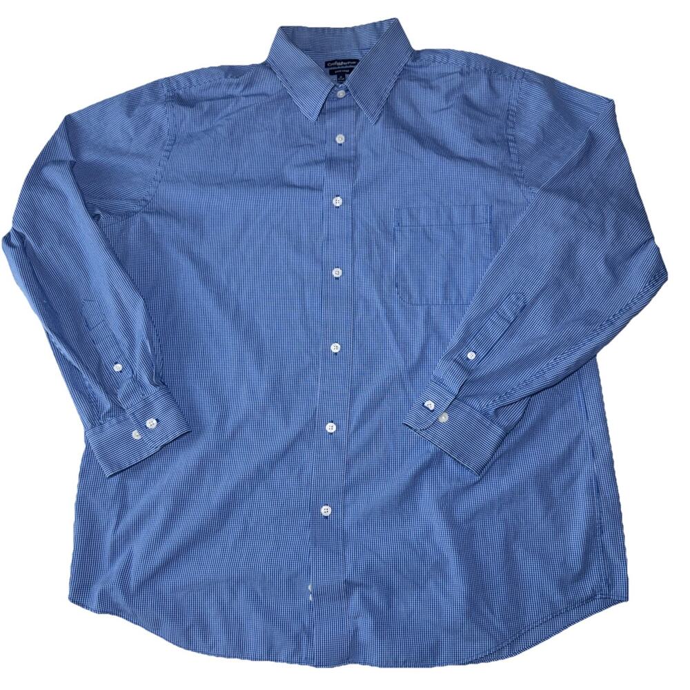 Croft & Barrow Blue Squared Classic Fit Easy Care Button Front Shirt 17 34/35